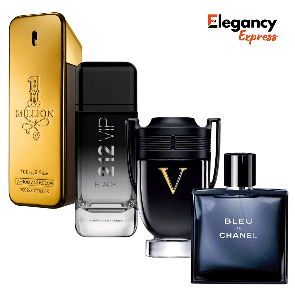 KIT 4 Perfumes Masculinos Importados (100ml) - One Million, 212 VIP Black, Invictus e Bleu [PAGUE 1 LEVE 4]